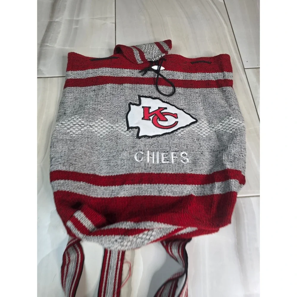 Kansas City Chiefs Woven Baja Backpack Red Grey Striped Drawstring Bag S4